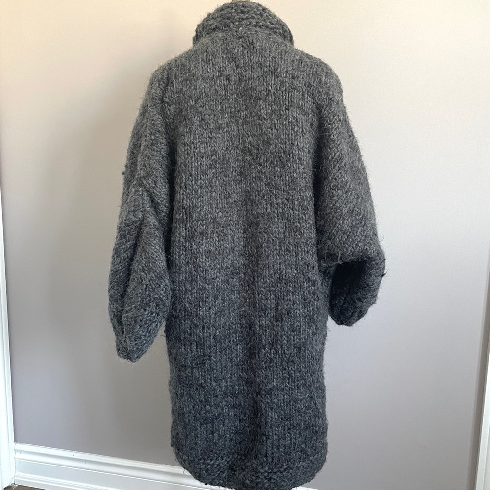 Handmade Gray Chunky Knit Long Cardigan w/ Attached Scarf - Medium - Picture 10 of 12